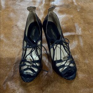 Zara Blue Patent Lace-Up Peep Toe Heel - Size 37 Euro